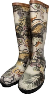 Kamik Women's Squad Rubber Rain Snow Boots Floral Leaves Neutral Colors 9 NEW - Picture 1 of 7