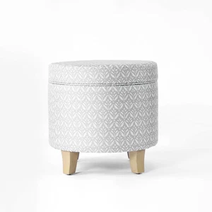 Cole Classics Round Storage Ottoman Flared Wood Leg Light Gray - HomePop - Picture 1 of 10