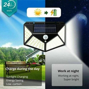 4x Solar Power PIR Bewegungsmelder Wandleuchten 100 LED Außen Garten Sicherheitslampe - Bild 1 von 11