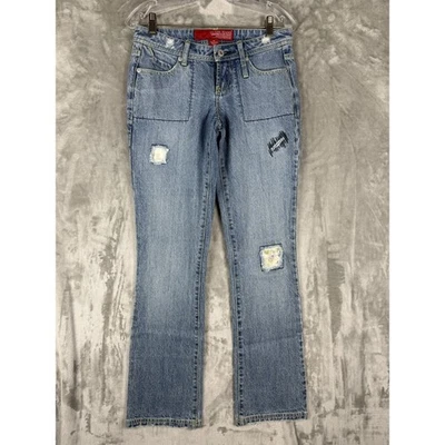 Y2K Guess Jeans Women's Size 26 Blue Denim Bootcut Jeans Patchwork Distressed - Image 1 of 4