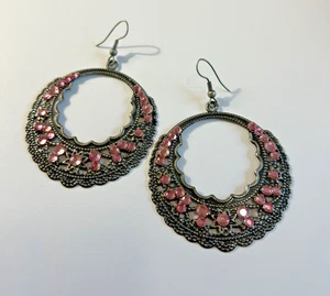 Verzierte Copperton Ohrhänger mit rosa Strasssteinen - Bild 1 von 2