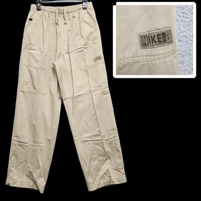 Vintage Nike Pants Mens Med Drawstring Wide Leg Baggy 90s Y2K Small Swoosh READ - Image 1 of 4