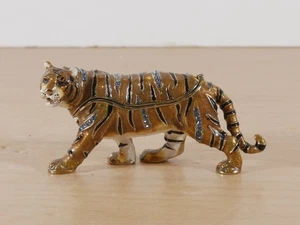 Jeweled Enamel Tiger Trinket Box Hinged Magnetic Crystal Stripes Figurine 4in - Foto 1 di 7