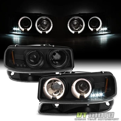 Se adapta a faros proyectores halo de humo negro Sierra Yukon 00-06 + lámparas de señal de parachoques Foto 1 de 4