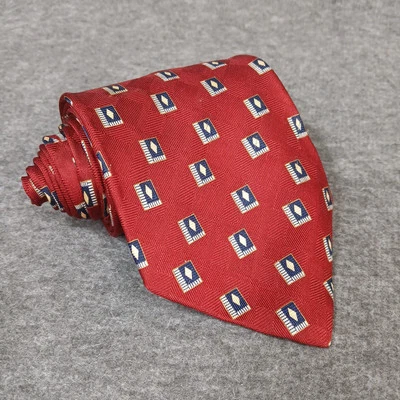 Neo Bill Blass Men's Red Geometric 100% Silk Tie 60" - Image 1 of 4