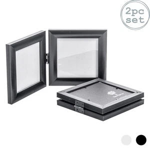 2x Folding 2 Photo Frames Standing Hanging Picture Display 4 x 4" Black - Picture 1 of 4