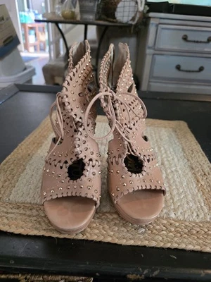 Sam Edelman Women's Size 9.5 M Elyse Leather Studded Cross Tie Peep Toe Pumps - Image 1 of 4