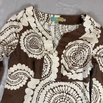 Vestido Boden de lino línea A para mujer talla 4 marrón blanco floral manga 3/4 Foto 1 de 4