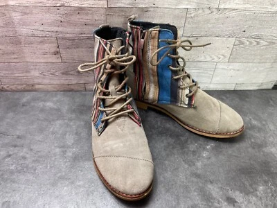 TOMS Boots Women 7M Alpa Shoes Gray Beige Suede Striped Comfort Ankle Bootie - Image 1 of 4