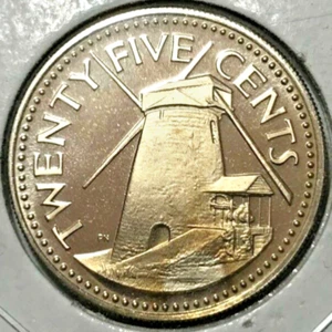 1974 Barbados Proof Coin 25 cents Morgan Lewis Sugar Mill - Imagen 1 de 2
