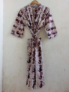 Hand Block  Cotton Bath Robe Kimono Long Kimono Handmade Vintage Cover Up - Bild 1 von 6