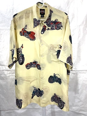 Camisa abotonada de seda Harley-Davidson Tori Richard campamento de motocicletas S/S grande para hombre Foto 1 de 4