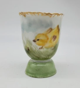 T&V Limoges Hand Painted Chick Ladybug Porcelain Egg Cup Gold *Flaws - Picture 1 of 6