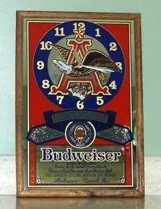 Vintage Anheuser Busch Budweiser Eagle A King of Beers Mirror Sign w Clock Works - Picture 1 of 9