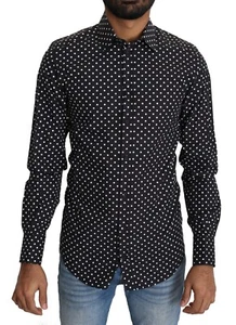 DOLCE & GABBANA Shirt GOLD Black White Polka Dots Casual Top 37/US14.5/XS $1200 - Picture 1 of 9