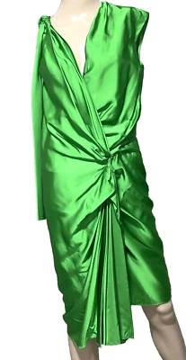 New NWT Lanvin Vintage 2011 Lime Green Draped Wrap Cocktail Dress US 4 6 / FR 38 - Image 1 of 4
