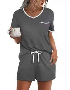 Ekouaer Pajama Set for Women 2 Piece Lounge Set Short Sleeve Tops - Picture 1 of 6