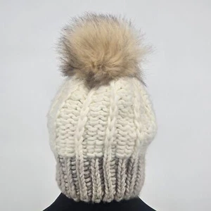 Andrei & Torresi chunky knit beanie pom pom ivory taupe - Picture 1 of 4