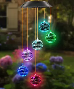 Solar Disco Ball Wind Chime for Porch - Solar Light Garden and Patio Decor - Picture 1 of 8
