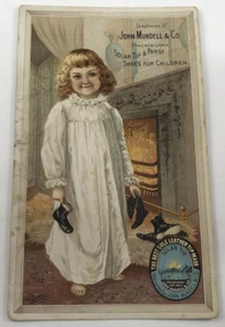Vintage Victorian Trade Card ~ JOHN MUNDELL & CO. ~ Shoes For Children - Picture 1 of 3