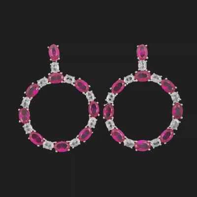 Pendientes de plata de ley 925 de 3x5 mm con zafiro rubí ovalado de 1,2" piedras preciosas Foto 1 de 3