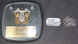 Naval Air Station NAS Meridian Desk Plaque w/ Dog Tags - Navy - Vintage - Picture 1 of 6