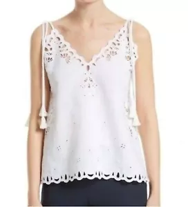 B0 NWT THEORY Wiola Light Linen Embroidery Eyelets White Tank Top Size M $295 - Picture 1 of 6