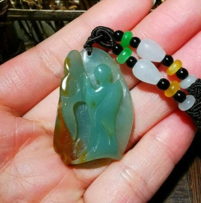 100% Natural Hand-carved Jade Pendant Jadeite Necklace monk&bat G203 - Изображение 1 из 4