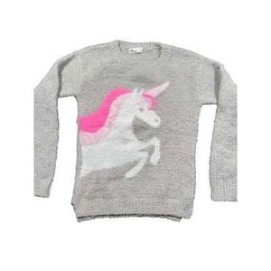 Epic Threads Sweater Pink & White Unicorn Gray &  Silver Threads - Youth L - Picture 1 of 5