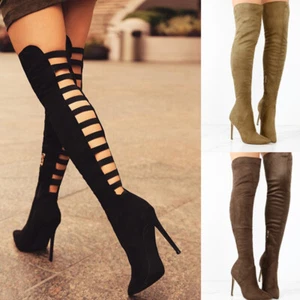 Women's Long Boots Heels Shoes Over The Knee Thigh High Heel Boots Stretch Boot - Picture 1 of 9