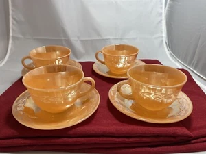 Fire King Peach Luster set of 4 Cup And Saucer - Picture 1 of 4