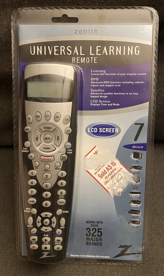 Zenith ZNLCD7 7 Universal Learning Remote Control LCD Screen NEW(Includes 4 AAA) - Image 1 of 4