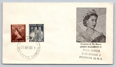 Apia Samoa Occidental 1953 cubierta coronación de Su Majestad la Reina Isabel II 2D/6D Foto 1 de 2