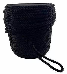 14mm Black 3st Nylon Rope Anchor Rope Reel With 8 Inch Soft Eye - Select Length - Imagen 1 de 6