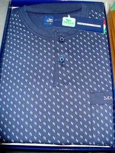 MAJOR Herren Schlafanzug 3tlg Baumwolle Strick mz Arm 2 Knöpfe Gr. 48 blau ar.SANTO - Bild 1 von 2