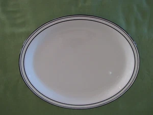 BUFFALO~ 9411-A Oval Cream Black Stripe Edge Serving Platter Plate~ 13.5" x 10.5 - Picture 1 of 7