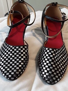 Dance Shoes, Size 39, Rubber Sole, Worn Once, Black And Silver, 2.5 Inch Heel, - Picture 1 of 2