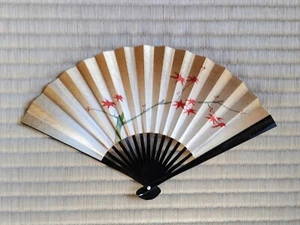 SENSU Small folding fan for tea ceremony, gold /pink ,6 inch long Vintage - Picture 1 of 8