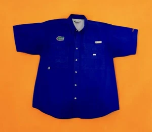 FLORIDA GATORS COLUMBIA PFG Men Size L Vivid Blue Bonehead Short Sleeve Shirt - Picture 1 of 11