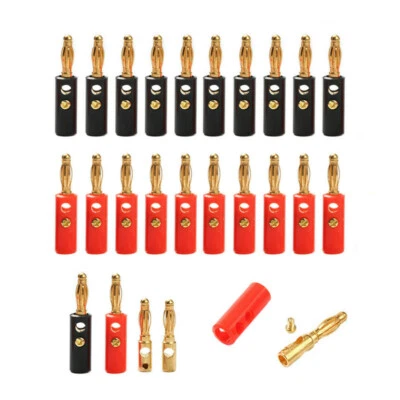 24PCS Black Red Connector 4mm Gold Plated Banana Audio Speaker Plugs Connector - image 1 of 4