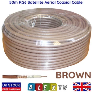 Cable coaxial aéreo 50 m marrón RG6 satélite SKY Freesat HD para TV digital - Imagen 1 de 4
