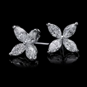 18K White Gold Womens Earring 3.20 Ct Marquise Cut Lab Created Diamond Stud - Picture 1 of 10