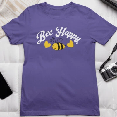 Bee Happy T-shirt Meme Honeycomb Insect Wildlife Bumble Nature Funny Gifts - Image 1 of 4