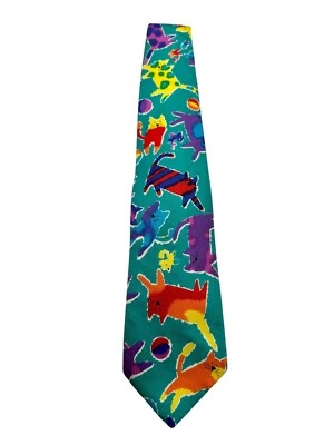 Corbata regular de algodón cosida bola de playa acuarela gato abstracto Lands End vintage Foto 1 de 4