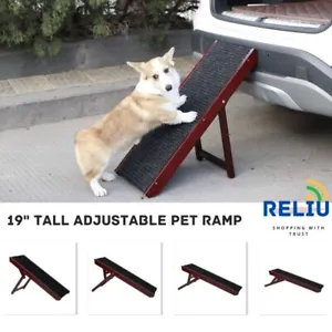 19" Tall Adjustable Pet Ramp - Small Dog Use Only Wooden Foldable Steps Ladder - Picture 1 of 8