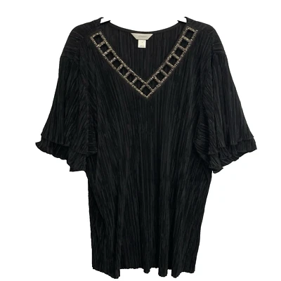 C.J. Банки женщин черный короткий рукав текстурированный v-образным вырезом блузка размер плюс 3 X - Изображение 1 из 4