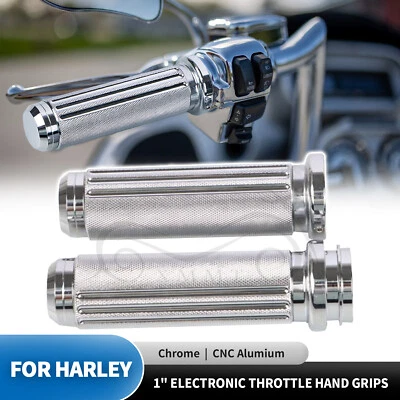 Empuñaduras de acelerador electrónicas cromadas de 1" para Harley CVO Fat Boy Road Tri Glide Foto 1 de 4
