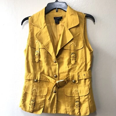 SANDRO Ropa Deportiva S Amarillo Safari Chaleco Chaqueta Multi Bolsillo Cinturón Lino Algodón Foto 1 de 4