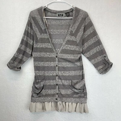 Cárdigan Miss Me Mujer Pequeño Gris Tiras Seda Volantes Dobladillo Ligero Lagenlook Foto 1 de 4