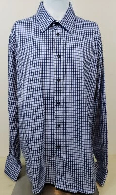 Camisa para hombre Jhane Barnes XXL 2XL calce ajustado puño abatible azul azulado púrpura a cuadros Foto 1 de 4